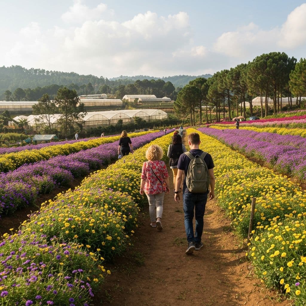 Du khách tham quan vườn hoa