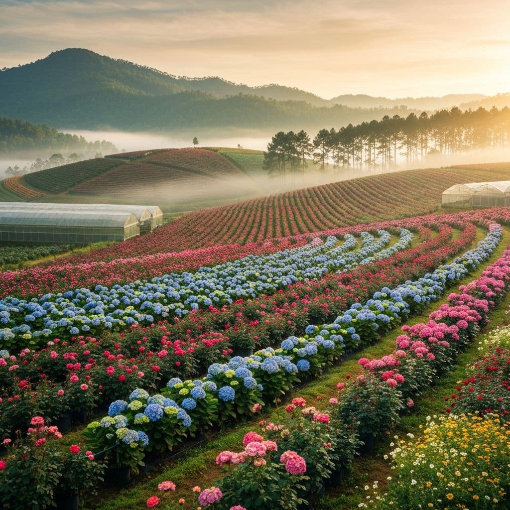 Toàn cảnh trang trại hoa Đức Hằng tại Đà Lạt